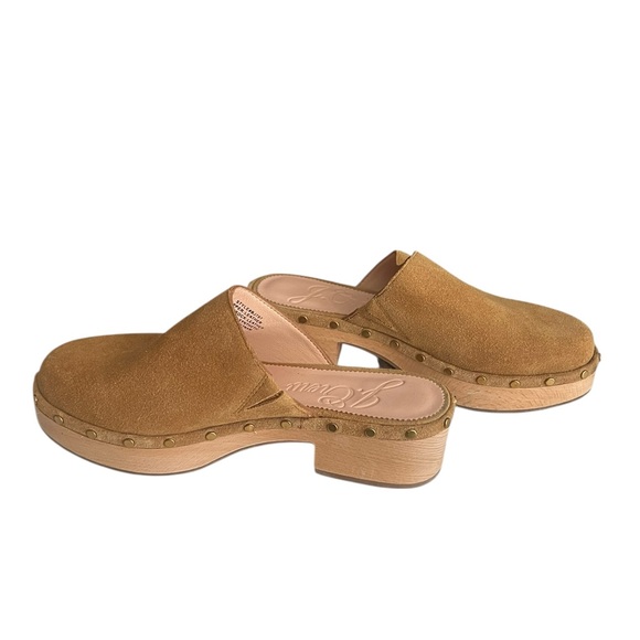 J.Crew Tan Suede Leather Clog Mules Size 6.5 | Wood Studded Slip-Ons - Picture 4 of 9